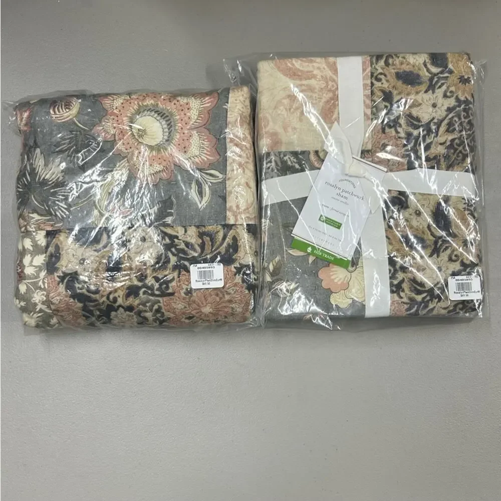 2 Pottery Barn Rosalyn Patchwork Euro Sham Floral Print Bedding Pillow Cover NWT